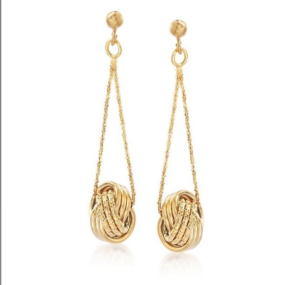 18 Kt Gold Plated Knot Chain Drop Earrings - Picture 2 of 2